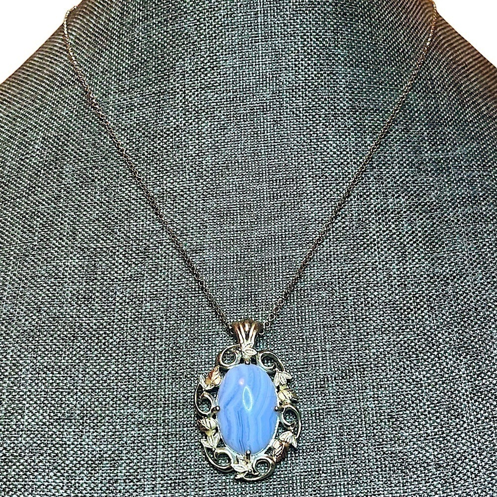 Black Hills Gold 925 Silver Agate Pendant Necklace With 12K Red &‎ Yellow Gold